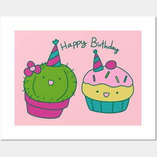 Cactus and Cupcake Happy Birthday Posters and Art